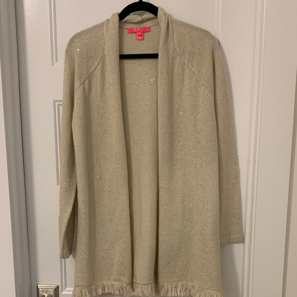 Lilly Pulitzer Cream Cardigan with Fringe